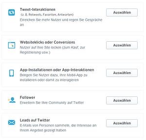 Twitter Werbeanzeigen - Ziel auswählen